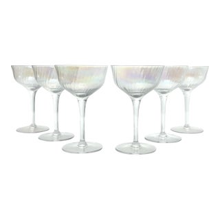 1960s Vintage Mid-Century Lustre Iridescent Pearl Optic Set of 6 Cordial Wine Glasses For Sale