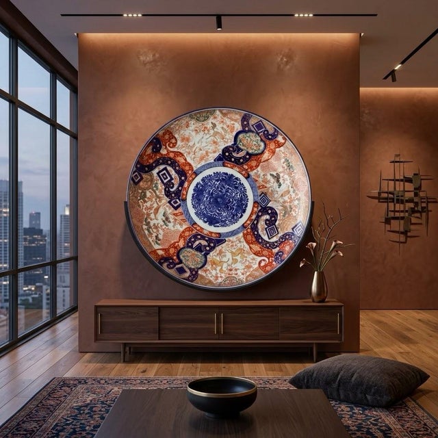 This impressive 19th-century Japanese Imari porcelain charger measures approximately 24 1/4 inches wide by 3 1/4 inches...