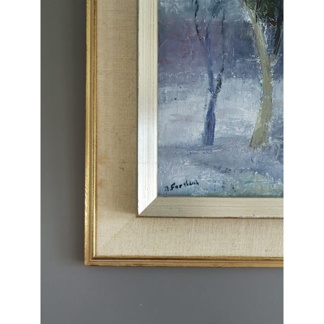 Mid-Century Modern 'Hushed Trees' Vintage Original Landscape Oil Painting, Framed For Sale - Image 6 of 12