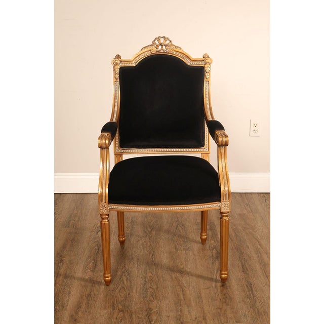 Louis XVI Style Giltwood Armchair With Black Upholstery For Sale - Image 14 of 18