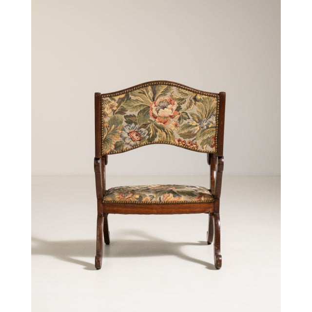 Brown Oak Armchair with Tapestry Upholstery, Antique, France, 19th Century For Sale - Image 8 of 17