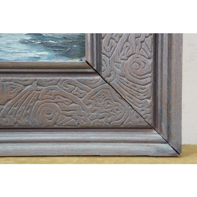 Wood Anajane Nautical Coastal Rock Seagull Seascape Oil Painting on Canvas 15" For Sale - Image 7 of 10