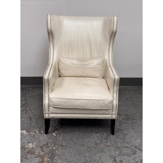 Design Plus Gallery presents the Davis Leather Wingback Armchair from Z Gallerie. This cream leather armchair has a high...