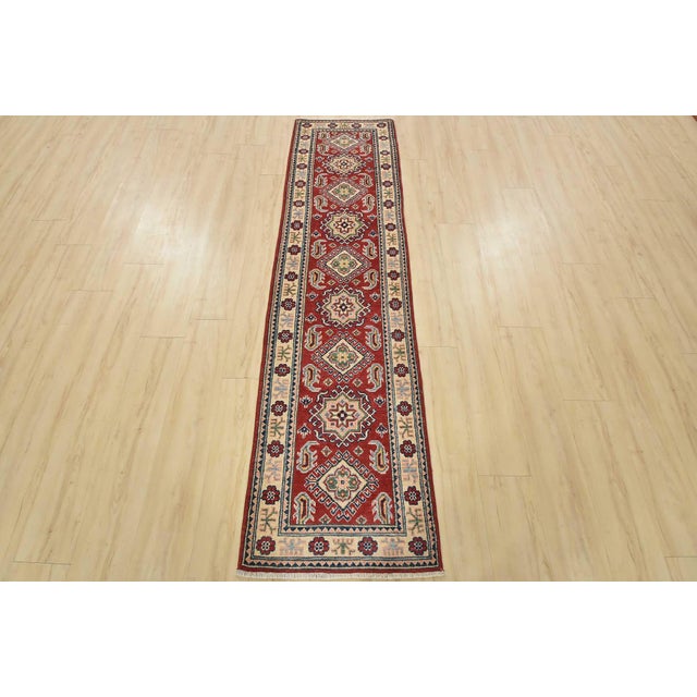 Farmhouse Kazak Runner 2′ X 7’10” Red Wool Tribal Hand-Knotted Oriental Rug For Sale - Image 3 of 12