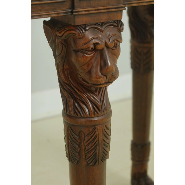 Wood Henkel Harris Lion Carved Mahogany Marble Top Console Table For Sale - Image 7 of 10