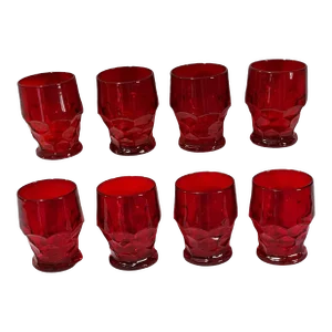 Vintage Set of 8 Ruby Red Anchor Hocking Georgian Honeycomb Tumbler Glasses #S3