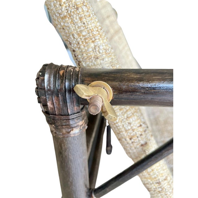 Attributed to Forbes for McGuire Vintage Campaign Safari Lounge Chairs in Woven Silk & Wood – Pair For Sale - Image 9 of 18