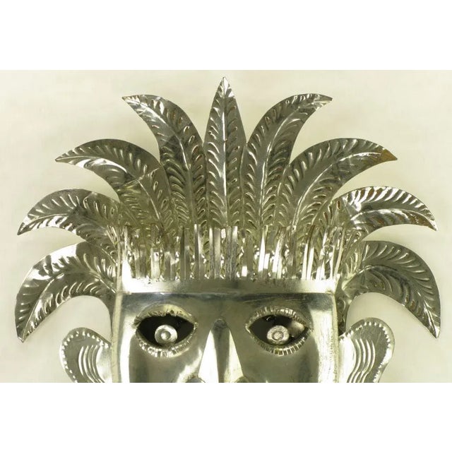 Mid 20th Century Stamped & Polished Metal Tribal Mask Wall Hanging For Sale - Image 5 of 9