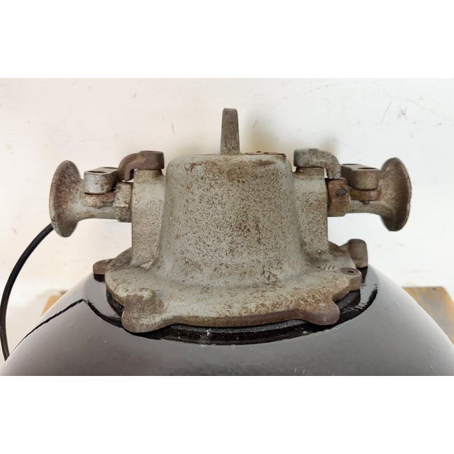 Black Enamel and Cast Iron Industrial Cage Pendant Light from Elektrosvit, 1960s For Sale - Image 14 of 18