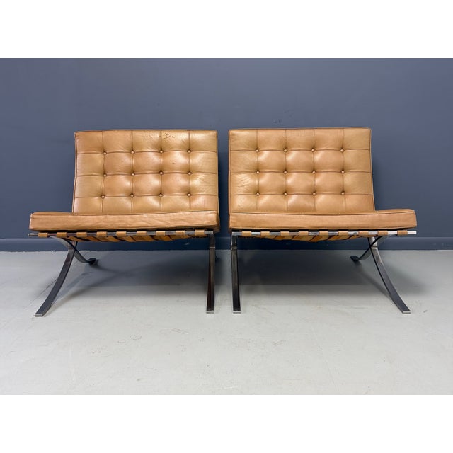 Ludwig Mies van der Rohe Pair of Early Barcelona Chairs by Ludwig Mies Van Der Rohe for Knoll, Circa 1959 For Sale - Image 4 of 13