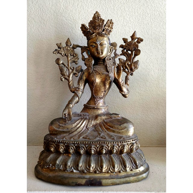 Metal Large Antique Nepali Gilt Bronze Green Tara Sculpture, Late 18th–Early 19th Century For Sale - Image 7 of 12