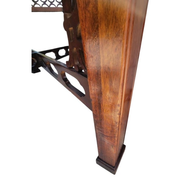 Vintage Chinese Chippendale Palm Beach Regency Fretwork Stained Wood Dining Room Table Base For Sale In West Palm - Image 6 of 10
