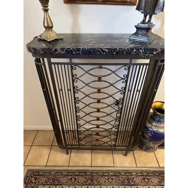 Mid-Century Modern Vintage Metal Radiator Cover Console Table Black Real Marble Entryway Stand For Sale - Image 3 of 9