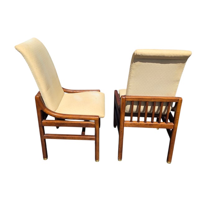 1980s 2 Henredon Scene One Campaign Dining Room Side Chairs MCM Oak Brass For Sale - Image 10 of 15