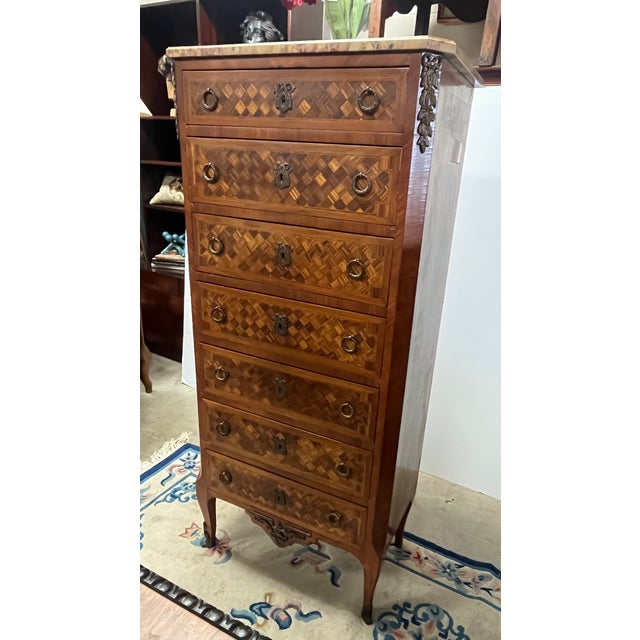 Early 20th Century Turn of the Century French Inlaid Highboy Dresser For Sale - Image 5 of 11