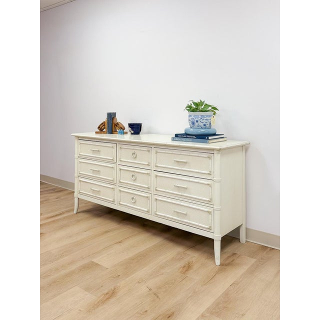 Vintage Thomasville Paoletti Faux Bamboo 9 Drawer Dresser White Hollywood Regency For Sale In Tampa - Image 6 of 16