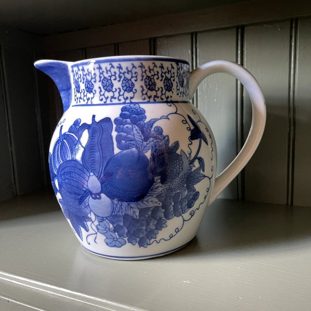 Ceramic Vintage Blue & White Ceramic Pitcher For Sale - Image 7 of 7
