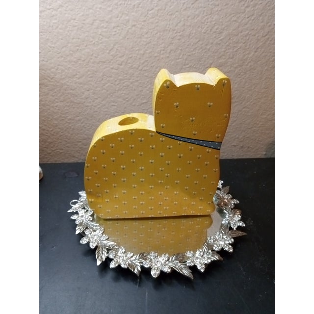 GORGEOUS Signed Susan Larson 5" Wooden Cat Candle Holder This product is a signed Susan Larson 5" wooden cat candle...