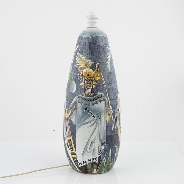 Marian Zawadski lamp Tiglmans ceramic Sweden 1962 Signed Unique model Made by hand in polychrome ceramic, featuring 2...