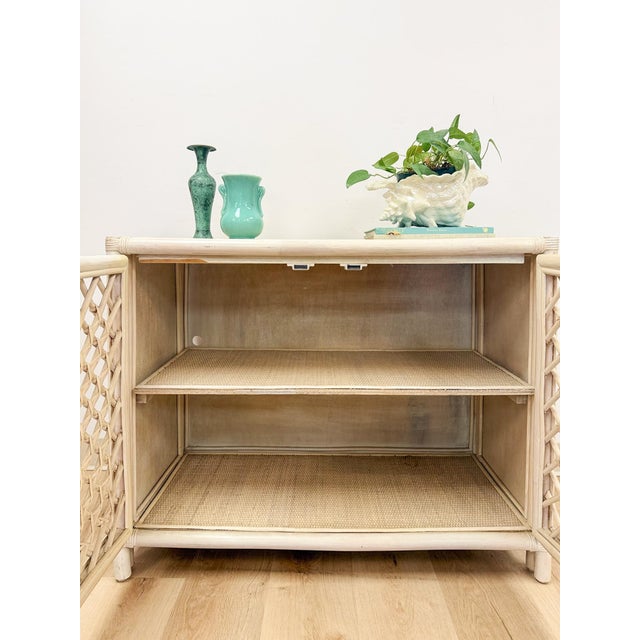 Vintage Cream Rattan Lattice Cabinet Coastal Tropical Hollywood Regency For Sale - Image 10 of 17