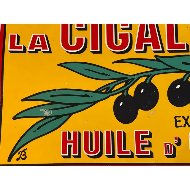 Shabby Chic French Vintage Olive Oil Sign Restaurant/ Kitchen Decor For Sale - Image 3 of 4