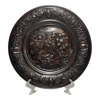 Antique French Solid Bronze Large Heavy High Relief "Judgment of Paris" Plate 13" For Sale