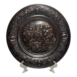 Antique French Solid Bronze Large Heavy High Relief "Judgment of Paris" Plate 13"