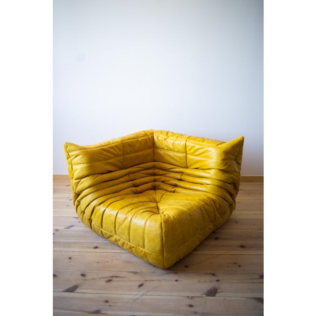Yellow Dubai Leather Togo Sofa, 1970s, Set of 5 For Sale - Image 4 of 8