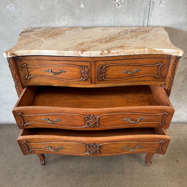 19th Century French Antique Louis XV Bombay Chest of Drawers W/ Marble Top For Sale - Image 10 of 16