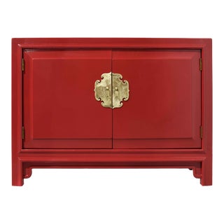 Mid Century Chinoiserie Table Nightstand by Red Lion Table Company in Red - Newly Painted For Sale