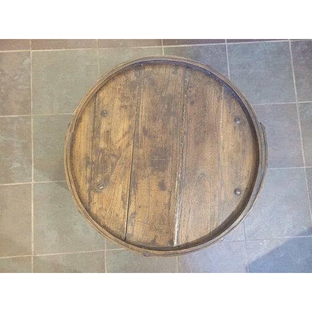 A beautiful Rustic Antique Round Chinese Bent Wood Food Drum/Side Table. These were originally used for food storage or...