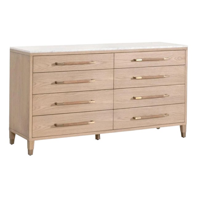 Cambria Marble Top 8-Drawer Double Dresser For Sale
