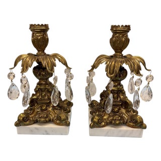 Vintage Mid Century Hollywood Regency Marble Base Candleholders Made in Italy - A Pair For Sale