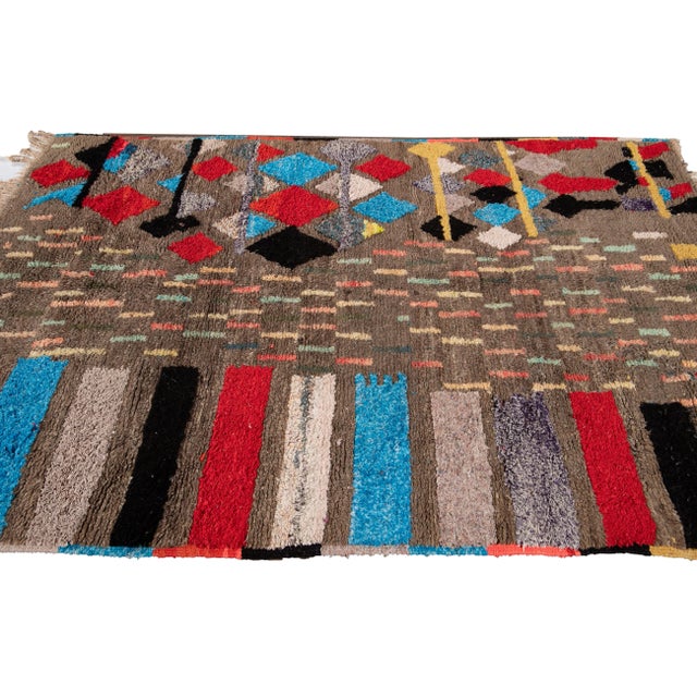 Vintage Multicolor Boujad Moroccan Handmade Wool Rug For Sale In New York - Image 6 of 13