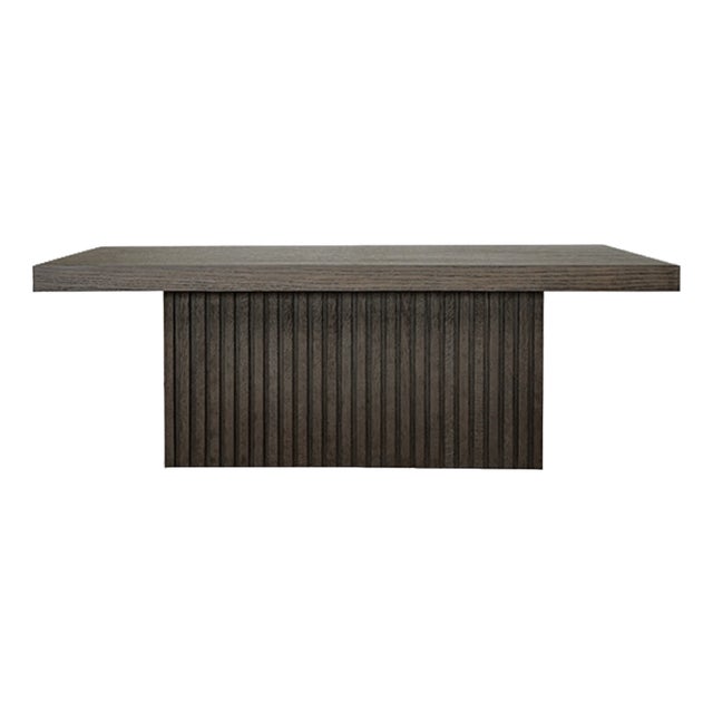 Matthew Izzo Home Tyson Espresso Oak Slab Coffee Table With Slatted Pedestal Base For Sale