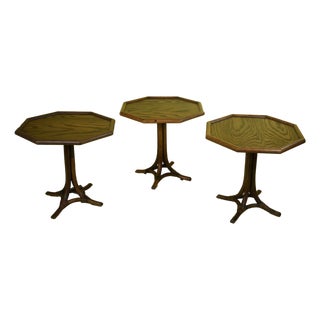 Set of 3 Rattan Octagonal Tables For Sale