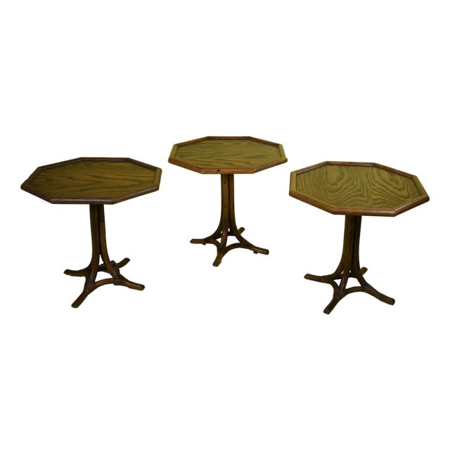 Set of 3 Rattan Octagonal Tables For Sale