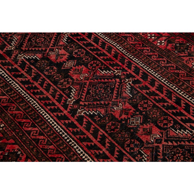 Textile Vintage Tribal Persian Baluch Rug | Hand-Knotted Red & Black Wool Runner For Sale - Image 7 of 9