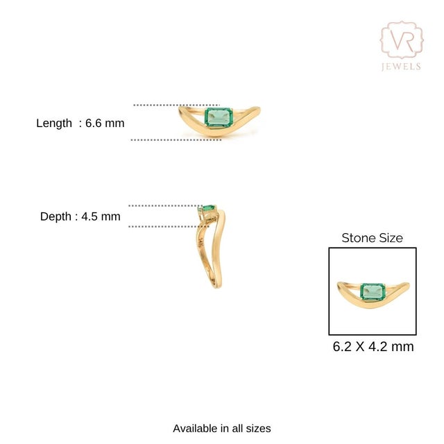 VRJewels Natural Emerald Wave Solitaire Ring in 14k Yellow Gold Size 6 For Sale - Image 9 of 14