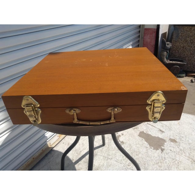 Mid-Century Modern Vintage 144 Pc. Set of Thai Nickel Bronze Flatware in Teak Case For Sale - Image 3 of 8