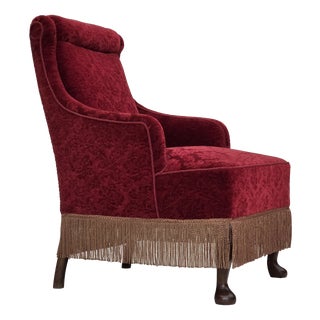 Vintage Danish Oak Armchair with Velour Upholstery, 1950s For Sale
