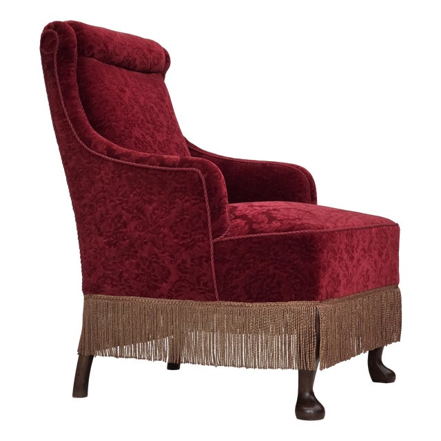 Vintage Danish Oak Armchair with Velour Upholstery, 1950s For Sale