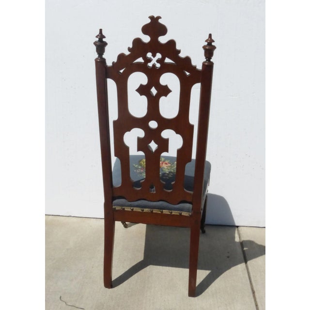 Vintage French Provincial Victorian Blue Floral Tapestry Accent Chair For Sale - Image 9 of 13