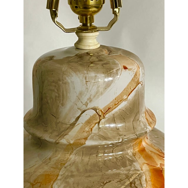 Vintage Orange and Cream Marbleized Ceramic Baluster Form Lamp For Sale - Image 12 of 15