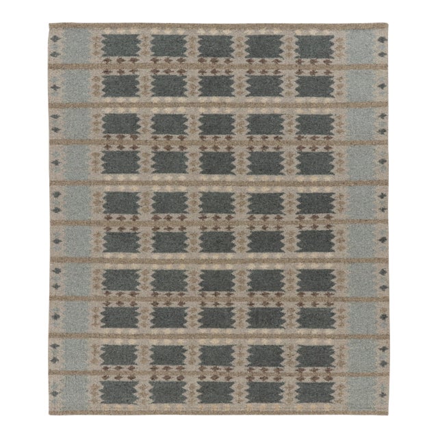 Contemporary Scandinavian Blue Taupe Wool Rug by Rug & Kilim, India For Sale