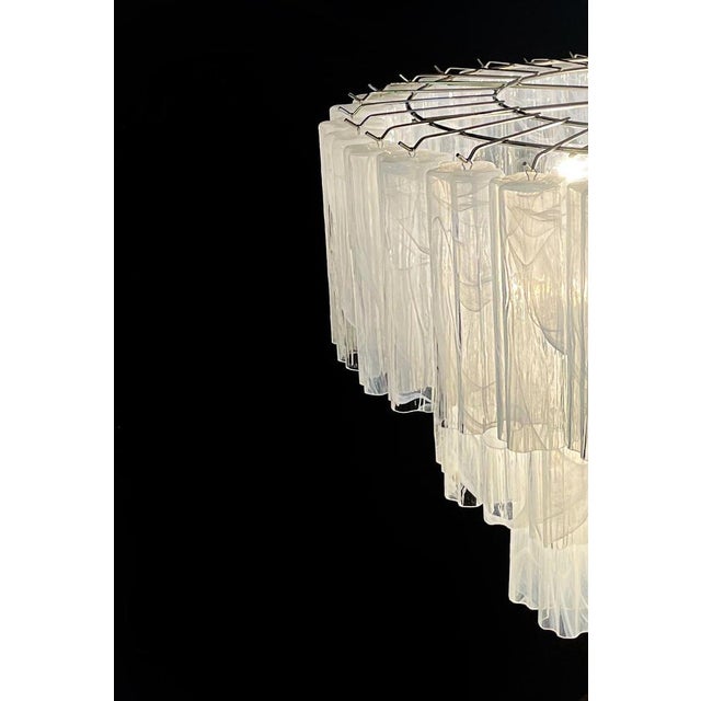 Large Vintage Murano Glass Tiered Chandelier with 78 Alabaster White Glasses, 1990s For Sale - Image 3 of 17