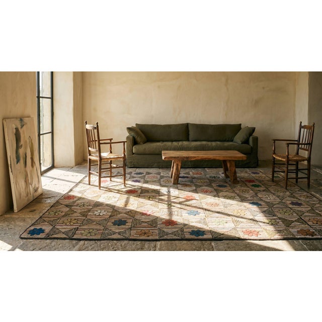 Startling Earth Tones in Colorful Ground in Folk Art Styles Antique American Hooked Rug For Sale - Image 9 of 11