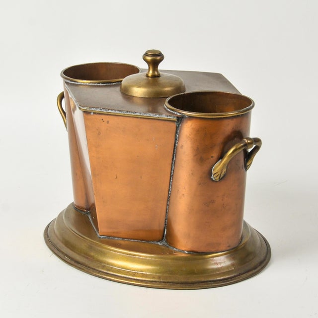 Early 20th Century Art Deco Copper and Brass Wine Cooler Two Bottle Geometric For Sale - Image 9 of 12