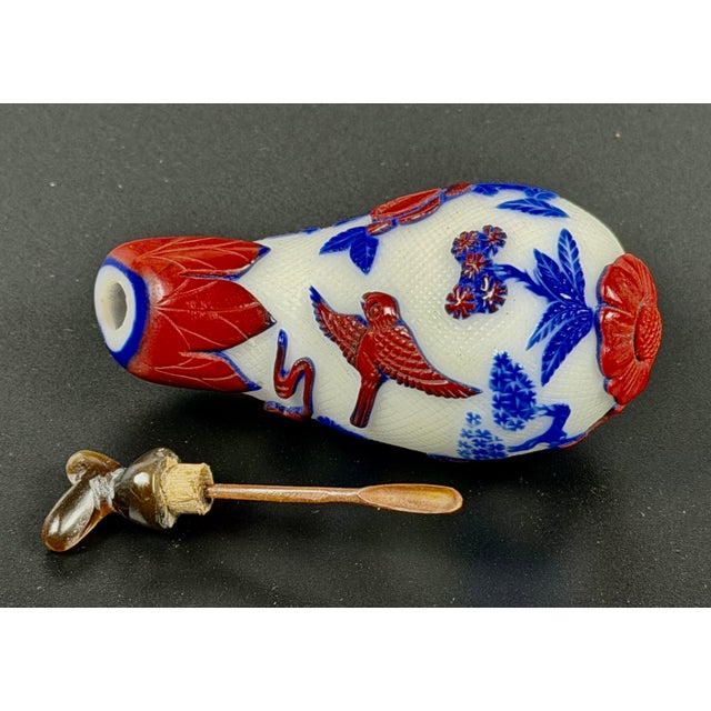 Early 20th Century Early 20th Century Chinese Hand Carved Multi-Color Peking Glass Eggplant Snuff Bottle - Layered Relief For Sale - Image 5 of 7