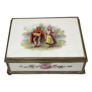 Antique 19th Century Hand Painted Porcelain Bronze French Faience Jewelry Box For Sale
